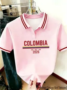 2026 Summer Preppy Pink Striped Polo | Country Print (Colombia/Mexico/US/Canada/S.Africa) | Lightweight Cool Cotton | Daily Commute/Campus/Street Sports Casual | Stadium Outfit/2026 Fan Support/Game Day OOTD | Gym/Party/Street Versatile | Top Only