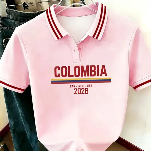 2026 Summer Preppy Pink Striped Polo Shirts, Summer Polos | Country Print (Colombia/Mexico/US) | Lightweight Cotton | Daily Commute/Campus/Street Sports Casual | Stadium Outfit/2026 Fan Support/Game Day OOTD | Gym/Party/Street Versatile | Top Only
