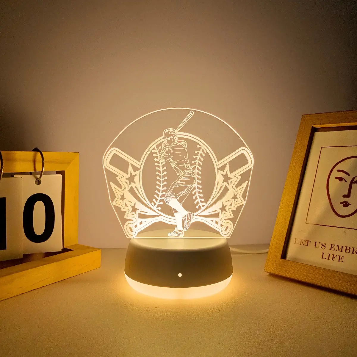 Baseball Player 3D Night Light, USB Powered Home Decor Lamp, Switch Control Warm Lighting, New Glowing Base, Perfect Gift Idea