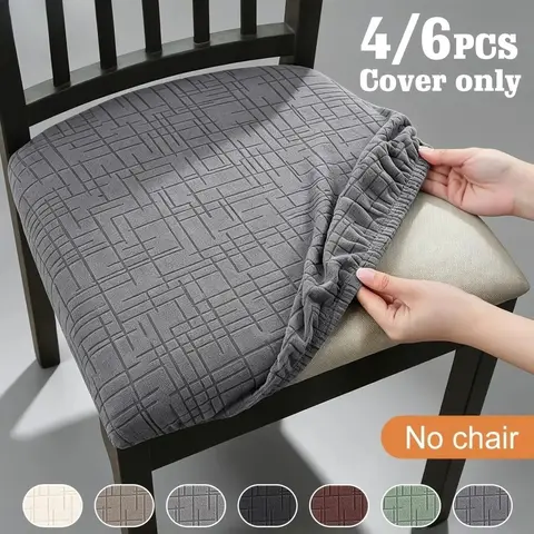 4-6 Pcs Multiple Packs Stretch Fleece Jacquard Dining Chair Covers, Washable Removable Slipcover, Soft Furniture Protector for Kitchen-Dining Room Home Decor & Everyday Use