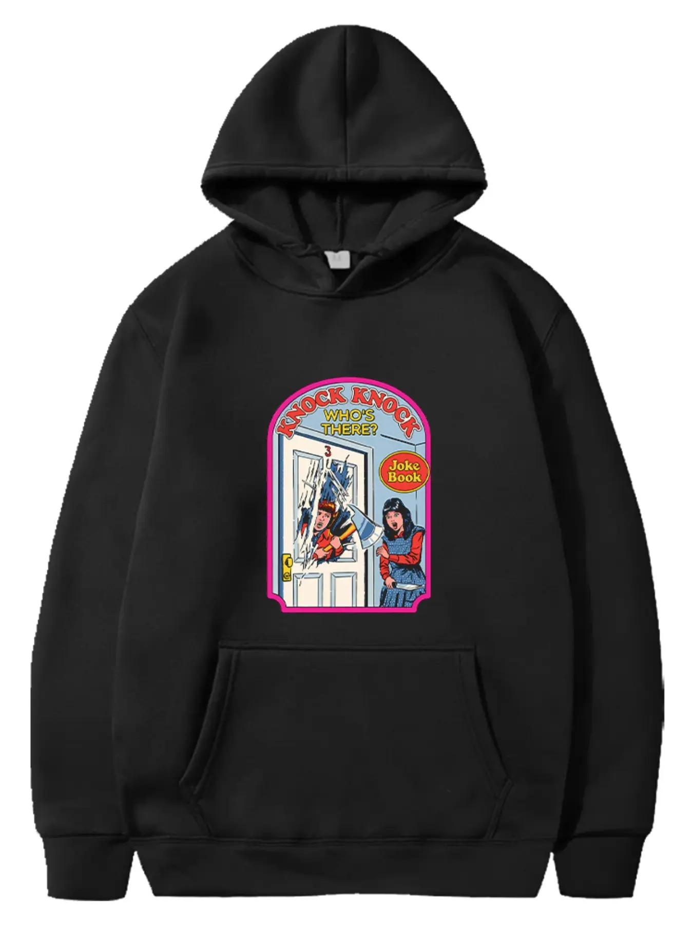Knock Knock Who's There Hooded Sweatshirt, Casual Loose-Fit Long Sleeve, High-Quality Print Design, Unisex Fall Winter Wear