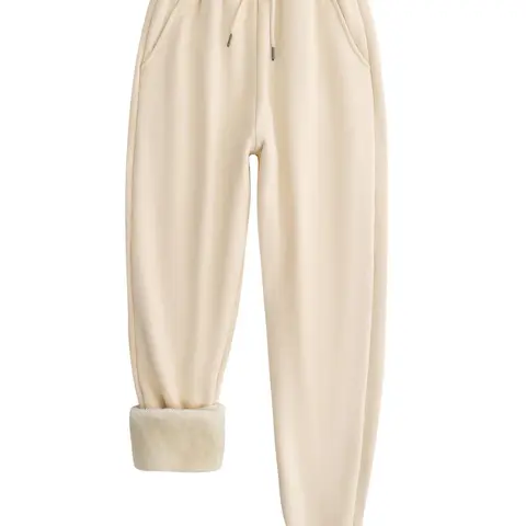 Women's Plain Drawstring Waist Pocket Sweatpants, Casual Soft Comfy Thermal Lined Jogger Pants for Fall & Winter, Women's Trousers for Daily Wear, Drawstring Waist Athleisure