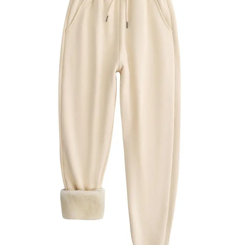 Women's Plain Drawstring Waist Pocket Sweatpants, Casual Soft Comfy Thermal Lined Jogger Pants for Fall & Winter, Women's Trousers for Daily Wear, Drawstring Waist Athleisure