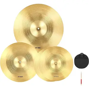 Cymbal Pack, 3 count Cymbals for Drum Set, Alloy Cymbals Drum Set Includes 14-inch Hi-Hats, 16-inch Crash, 20-inch Ride, Drumsticks & Cymbal Bag, Alloy Cymbal Pack for Drummer, Bright Copper