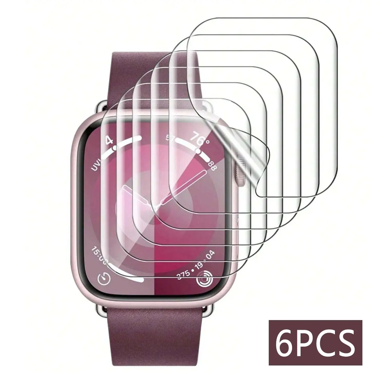 6Pcs/Set Clear Glossy Soft Smartwatch Screen Hydrogel Film For Apple Watch Ultra/S12/S11/S10/S9/S8/S7/S6/S5/S4/S3 For 38/40/41/42/44/45/49/46mm Series With 24 Hours Automatically Repair Bubbles HD TPU Film