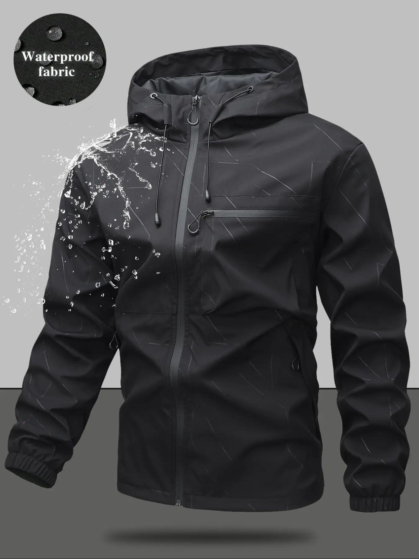 Men's Patterned Hoodie Jacket, Adjustable Drawstrings, Zipper Front, Elastic Sleeves, Casual Style, Spring Fall Windproof Coat