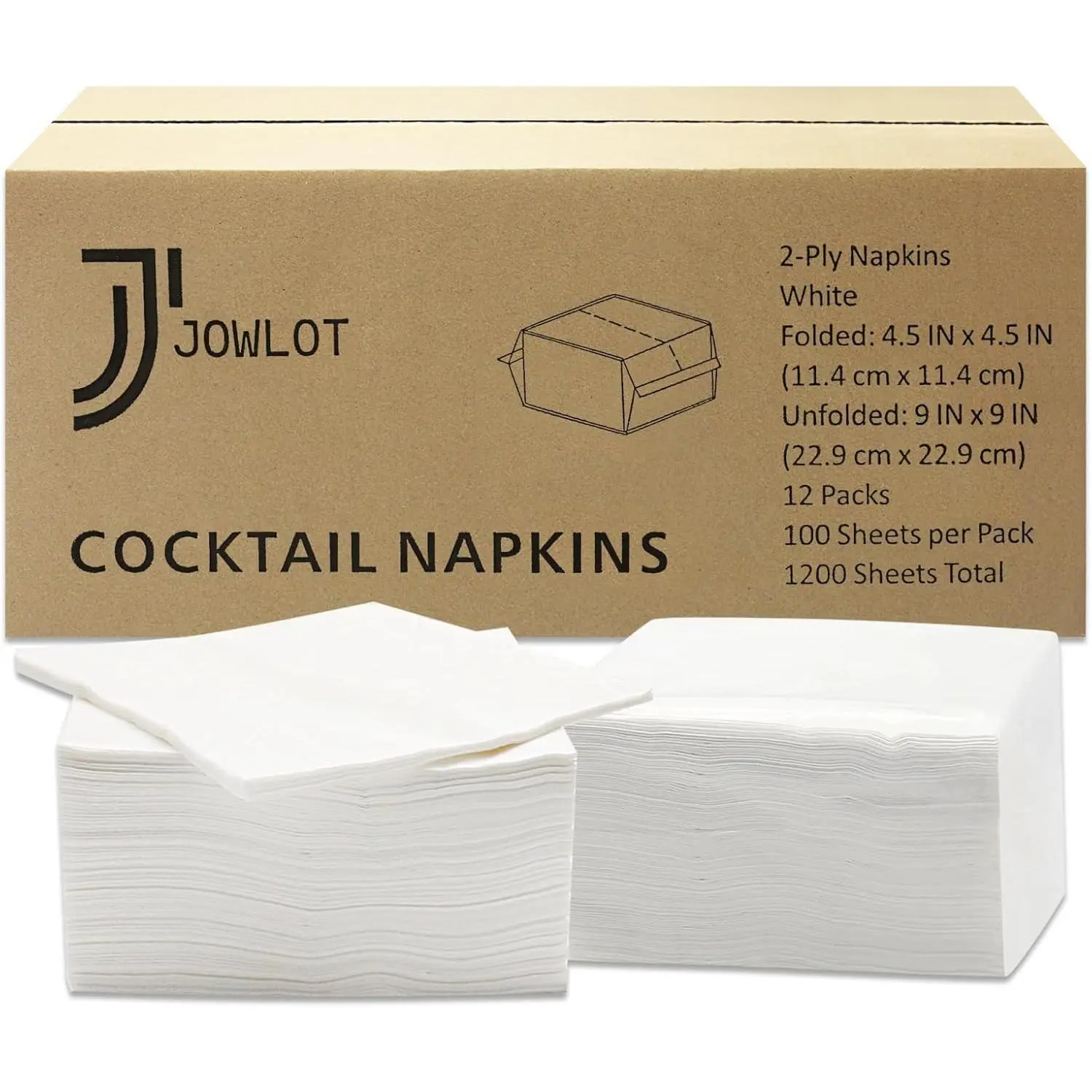 Bulk Pack 2-Ply White Disposable Cocktail Napkins, 1200 Count 4.5x4.5in Folded Napkins for Wedding, Bar Party Everyday Home Supplies Use, Paper