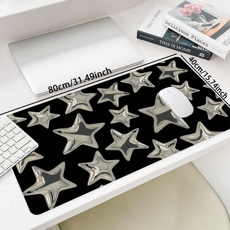 Star Pattern Mouse Pad, Rectangle Gaming Mouse Pad, Non-Slip Rubber Base Stitched Edge Desk Pad for Home Office Game Room, Gaming Desk Accessory