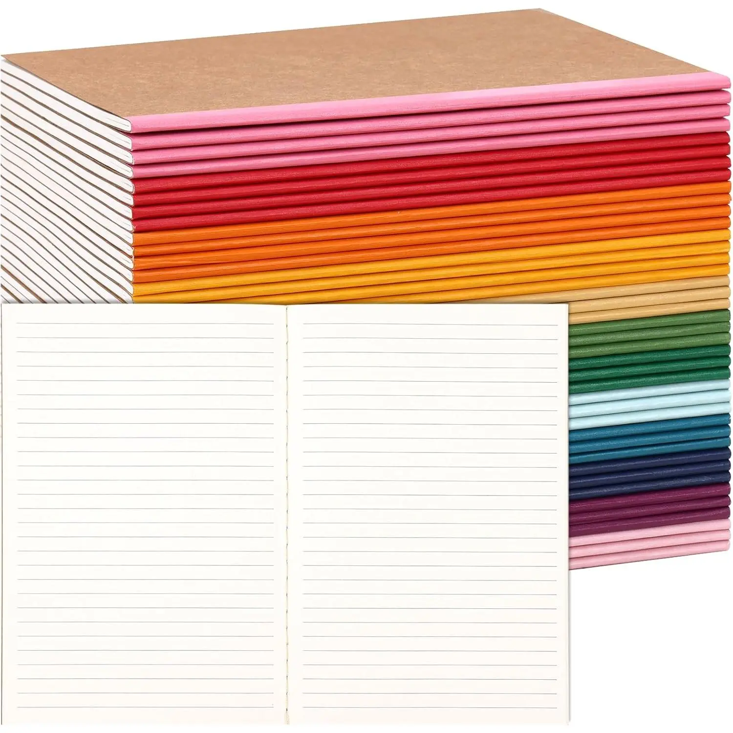 Bulk Set 40-Count A5 Lined Journals, 15 Bright Colors 8.3"x5.5" 80gsm Paper 60-Page Composition Notebooks for School Writing, Office Stationery Supplies