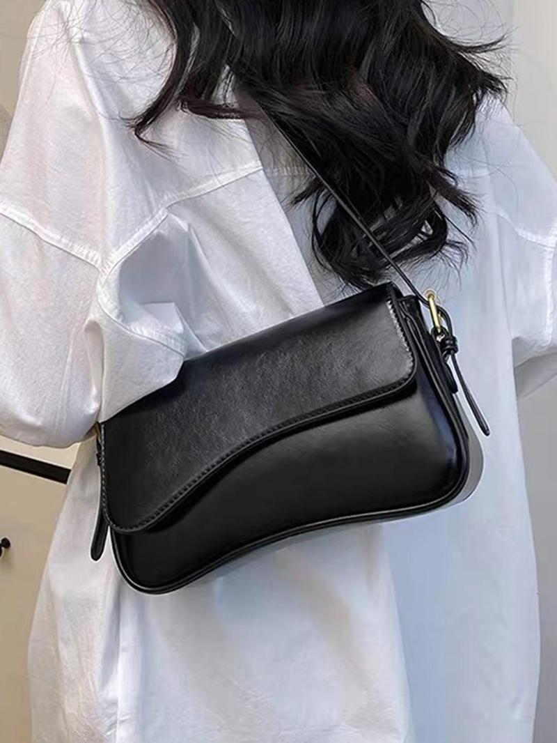 Vintage Minimalist Women's Square Bag in Wine, Crocodile Pattern PU Leather Classic Flap Shoulder Bag, Versatile for Commuting and Parties