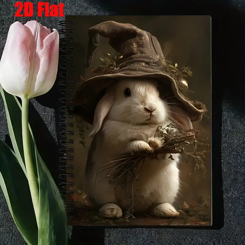 1pc Wizard Bunny Spiral Notebook 5.7x8.26 Inch, Halloween Magic Journal with High-Quality Lined Pages, Durable Coil Binding, Perfect for Witchcraft Notes, Holiday Spell Recording, Halloween Party Favors, Gift for Fantasy Lovers and Magic Enthusia