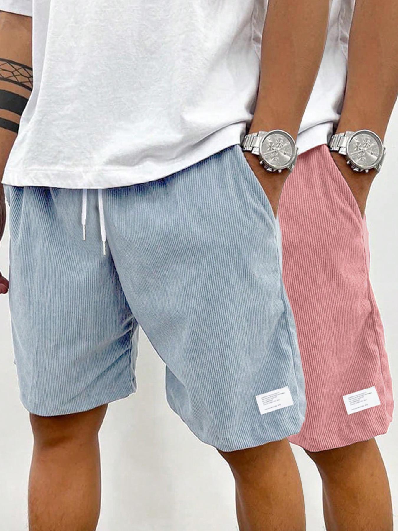 Men's Solid Patched Drawstring Waist Shorts, Regular Fit Casual Pocket Elastic Waist Shorts for Summer, Men's Bottoms for Daily Wear, Front Pocket Shorts