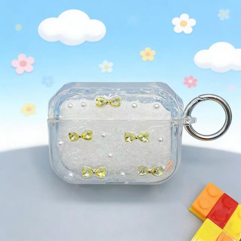 Suitable for cute shiny bow protector and transparent headphone protector with keychain