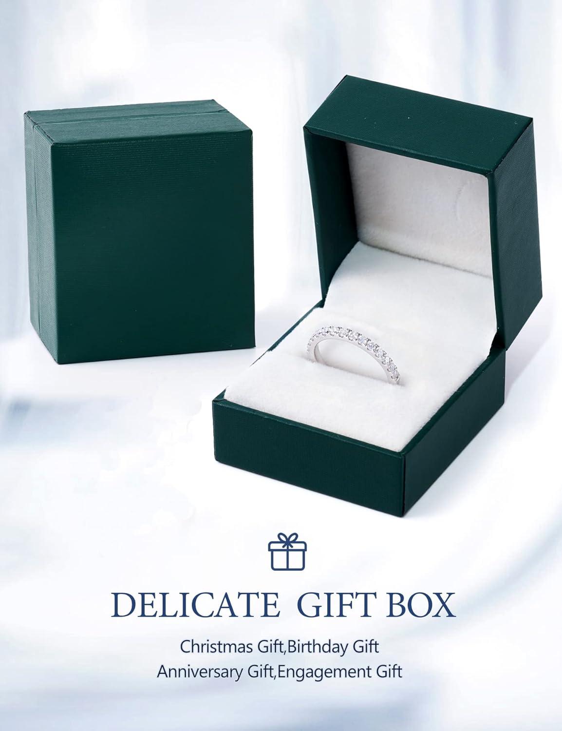 Moissanite Wedding Band Wedding Rings for Women 925 Sterling Silver Rings with 18K White Gold Plated Eternity Stackable Engagement Ring Anniversary Band Size 3.5-12