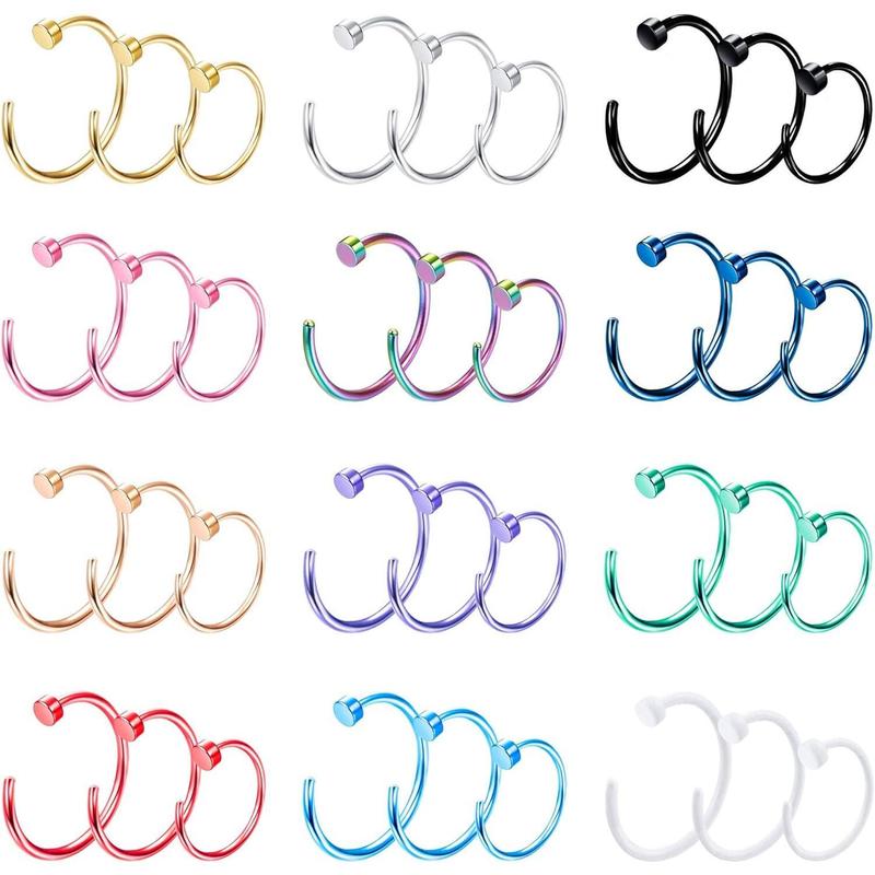 FINREZIO 20G 36PCS 316L Stainless Steel Nose Ring Hoop Nose Piercing Jewelry for Women and Men Colored Hoop Nose Ring 6mm 8mm 10mm 12mm Daily FINREZIO 20G 36PCS 316L Stainless Steel Nose Ring Hoop Nose Piercing Jewelry for Women and Men Colored Hoop Nose Ring 6mm 8mm 10mm 12mm Daily