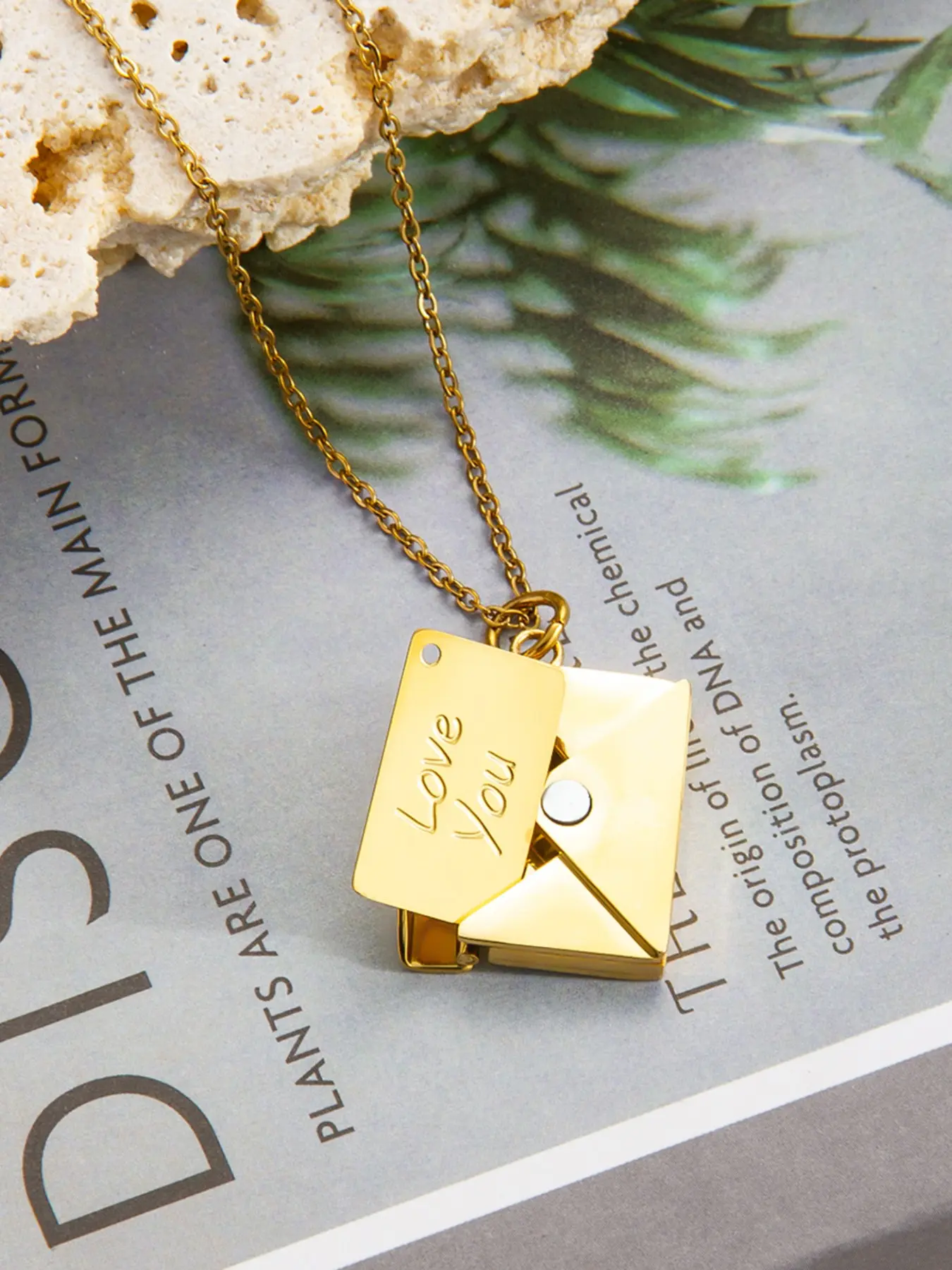 Mini Envelope Photo Box Pendant Necklace, 18k, Rose, Silver Color, Stainless Steel, Waterproof, Romantic Gift