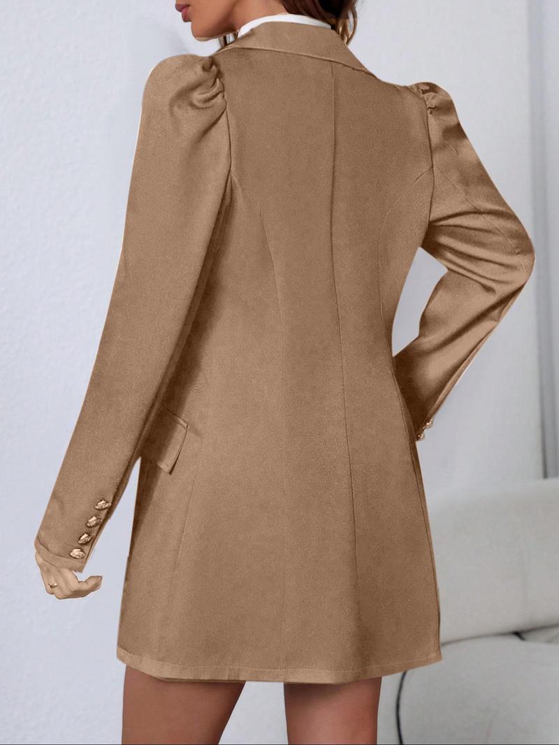 Two-Piece Set Women's Plaid Print Button Front Trendy Blazer & Pocket Skirt Set, Casual Lapel Neck Long Sleeve Outerwear & Short Skirt for Work Office Business, Ladies Spring & Fall Clothes