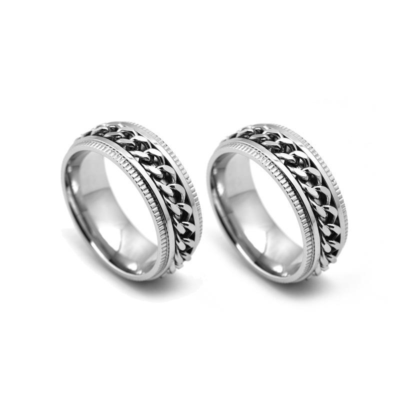 Anxiety Spinner Ring Stainless Steel Rotating Men's Ring Embossed Chain Fidget Band