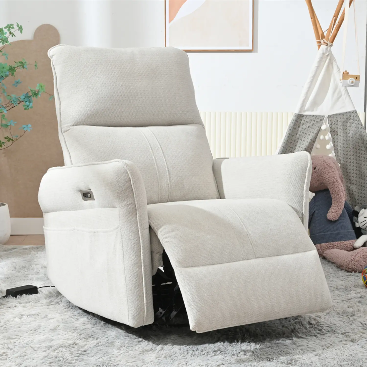 ARCH Power Swivel Rocker Recliner Chair, 270° Swivel 30° Rocking Electric Reclining Single Sofa, Light Gray Polyester Fabric, Push-Button Recline, Medium-Soft Foam, Flared Arms, for Living Room Bedroom RV Nursery, 330lb Capacity, Light Gray Color Opt