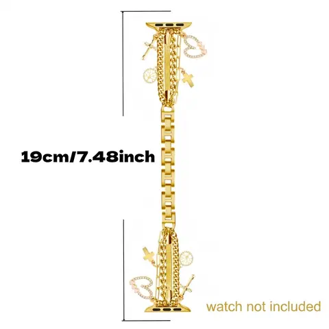 Fashion metallic Watch Band, Cuban Chain Watch Band with Shiny Cute Heart Pendant, Stylish Smartwatch Accessories Compatible with iWatch Series 10 9 8 7 6 5 4 3 SE Ultra 2, Wearable, Smart Watch Straps (Band Only)