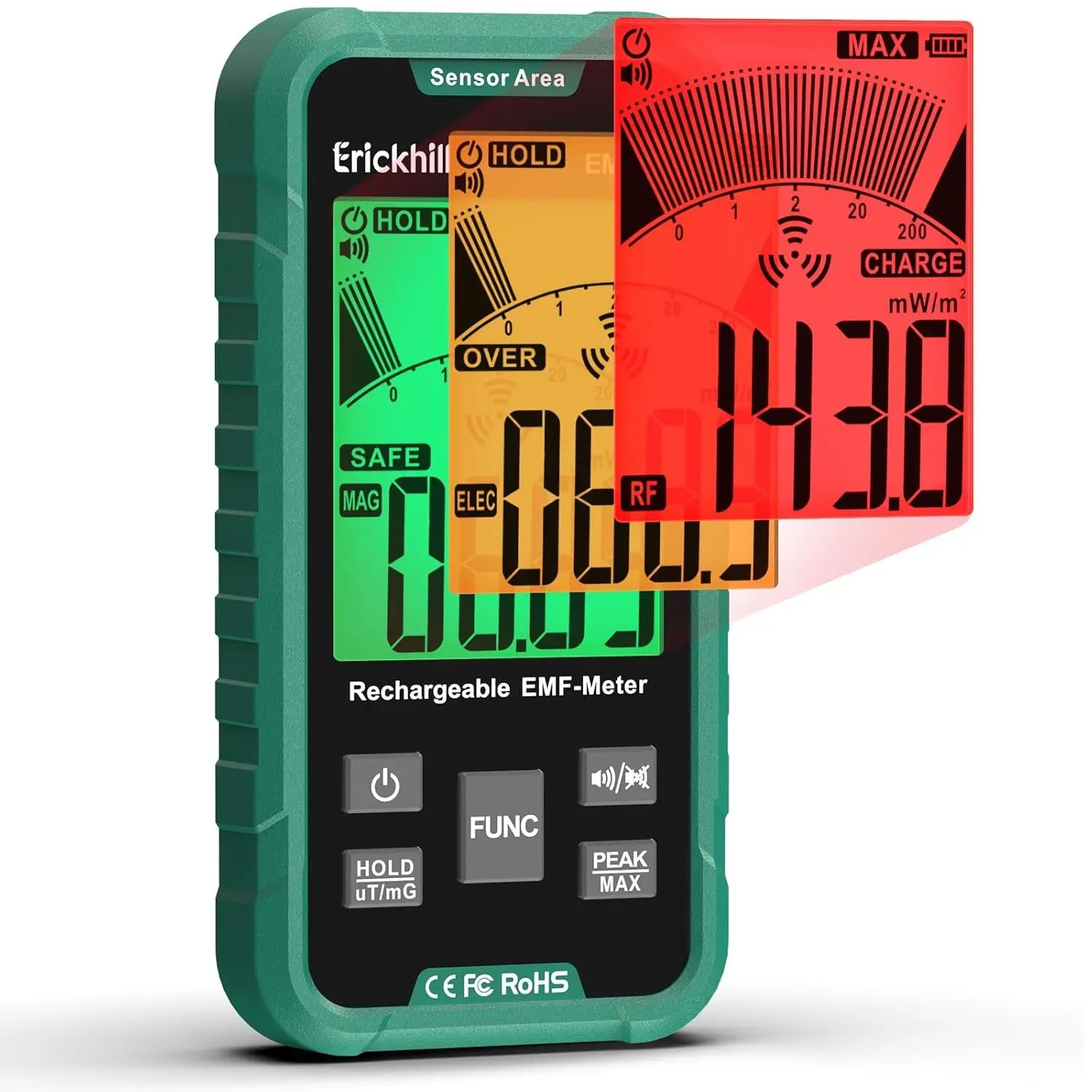 EMF Detector, 3‑in‑1 Portable EMF Meter and Radiation Detector for RF, EF, MF, & WiFi Signal– EMF Reader with 3-Color Sound‑Light Alarm, Rechargeable Battery for Home, Office & Ghost Hunting