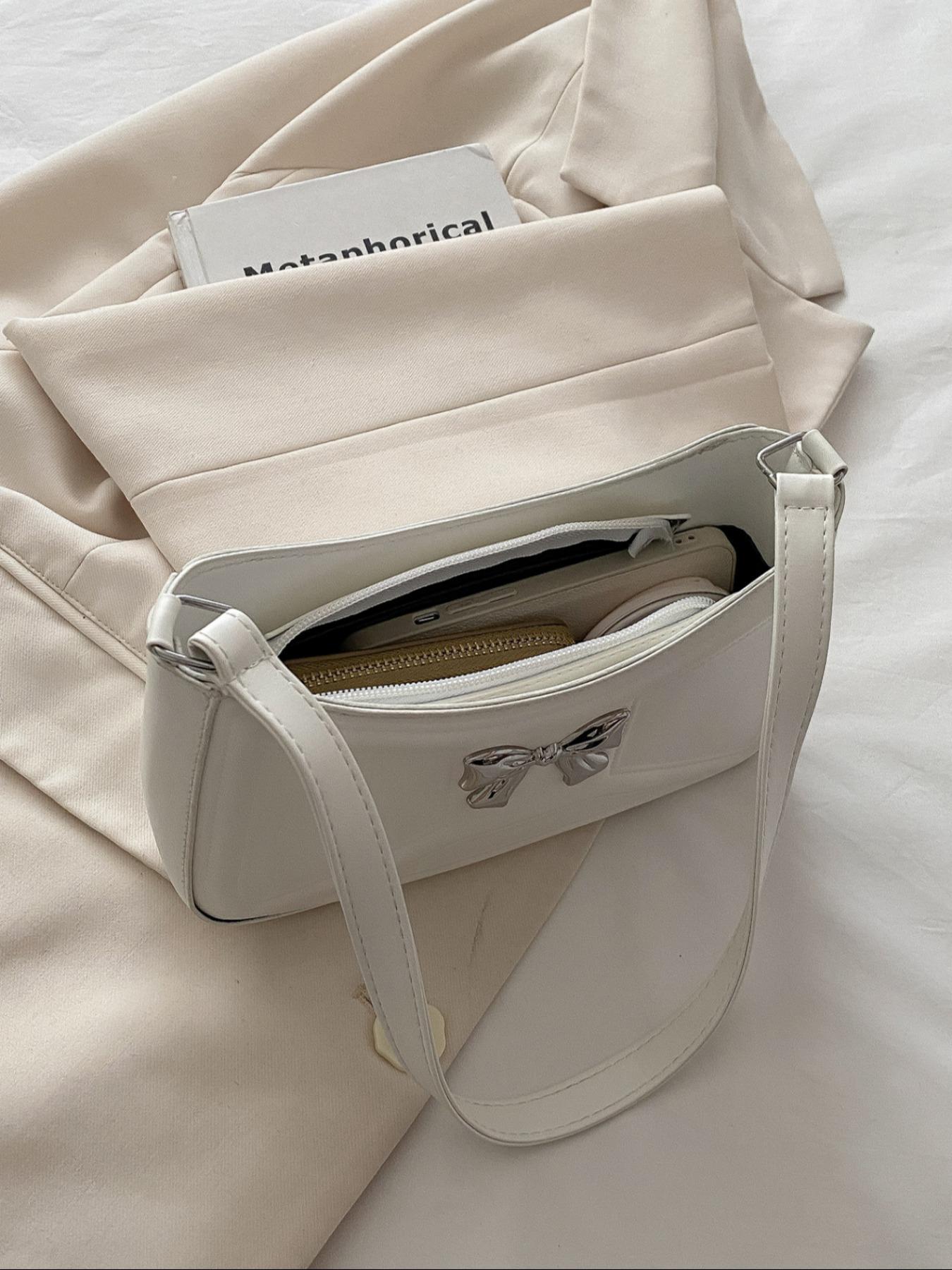 Women's Elegant Bowknot Decorated Shoulder Bag, Fashionable Solid Color Crossbody Bag for Work & Daily Used, Casual Trendy Versatile High-quality Daily Commuting Bag, Casual Trendy Purse