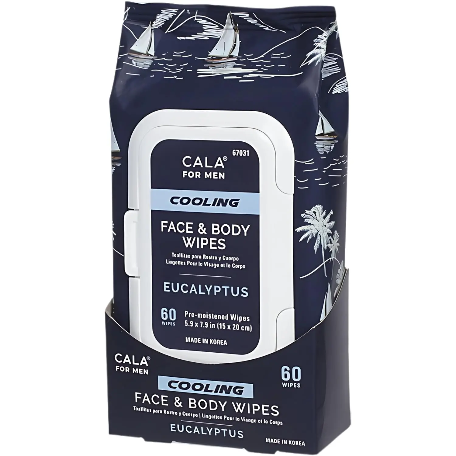 for Men Cooling Face & Body Wipes, Eucalyptus Leaf Oil + Witch Hazel, Unscented Pre-Moistened Cleansing Tissues for Sweat & Grime, Soft Woven Cloth, 60 SheetsGift
