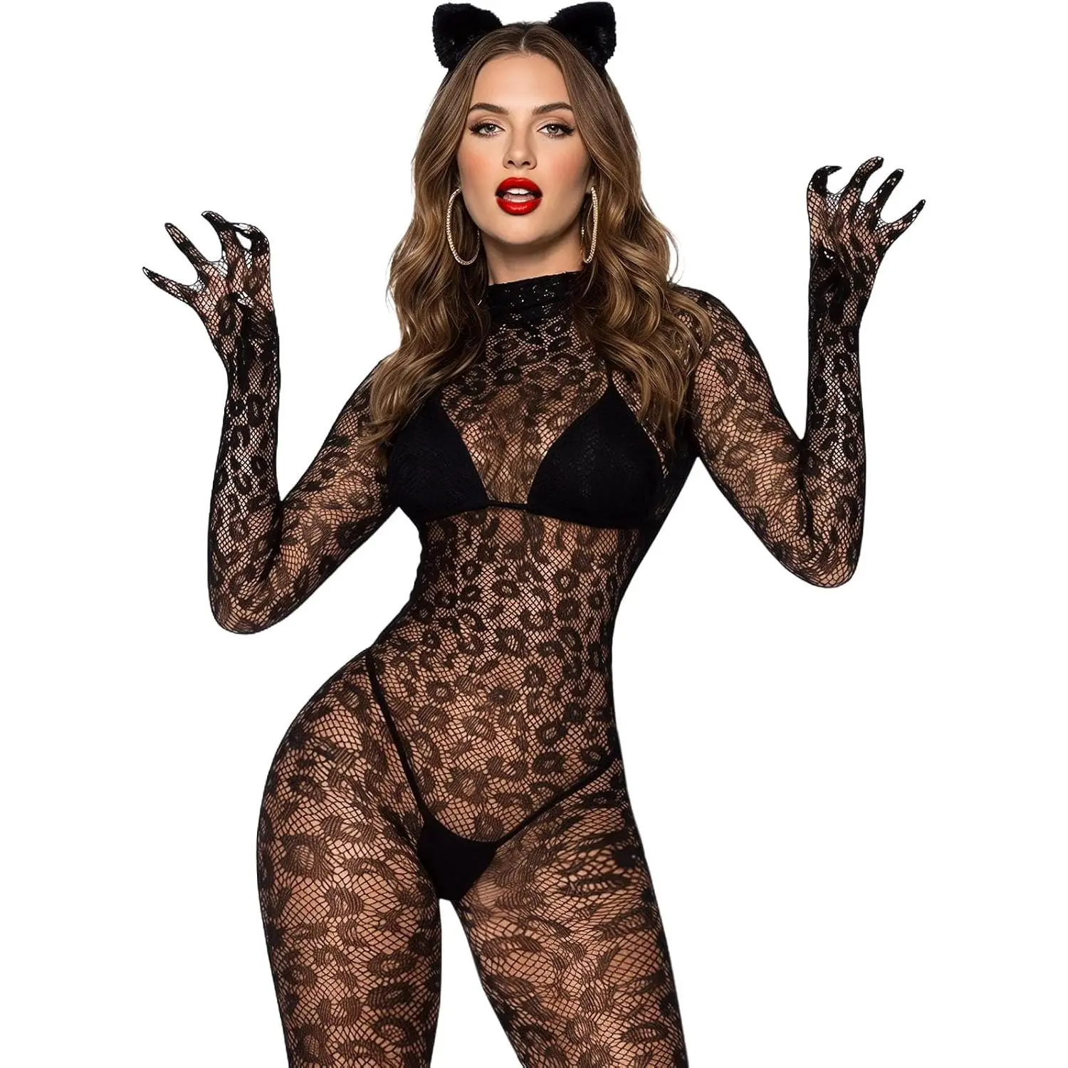 One Piece Mesh Full Body See Through Slim Fit Jumpsuit One Size Fit Most 90-165 Lbs