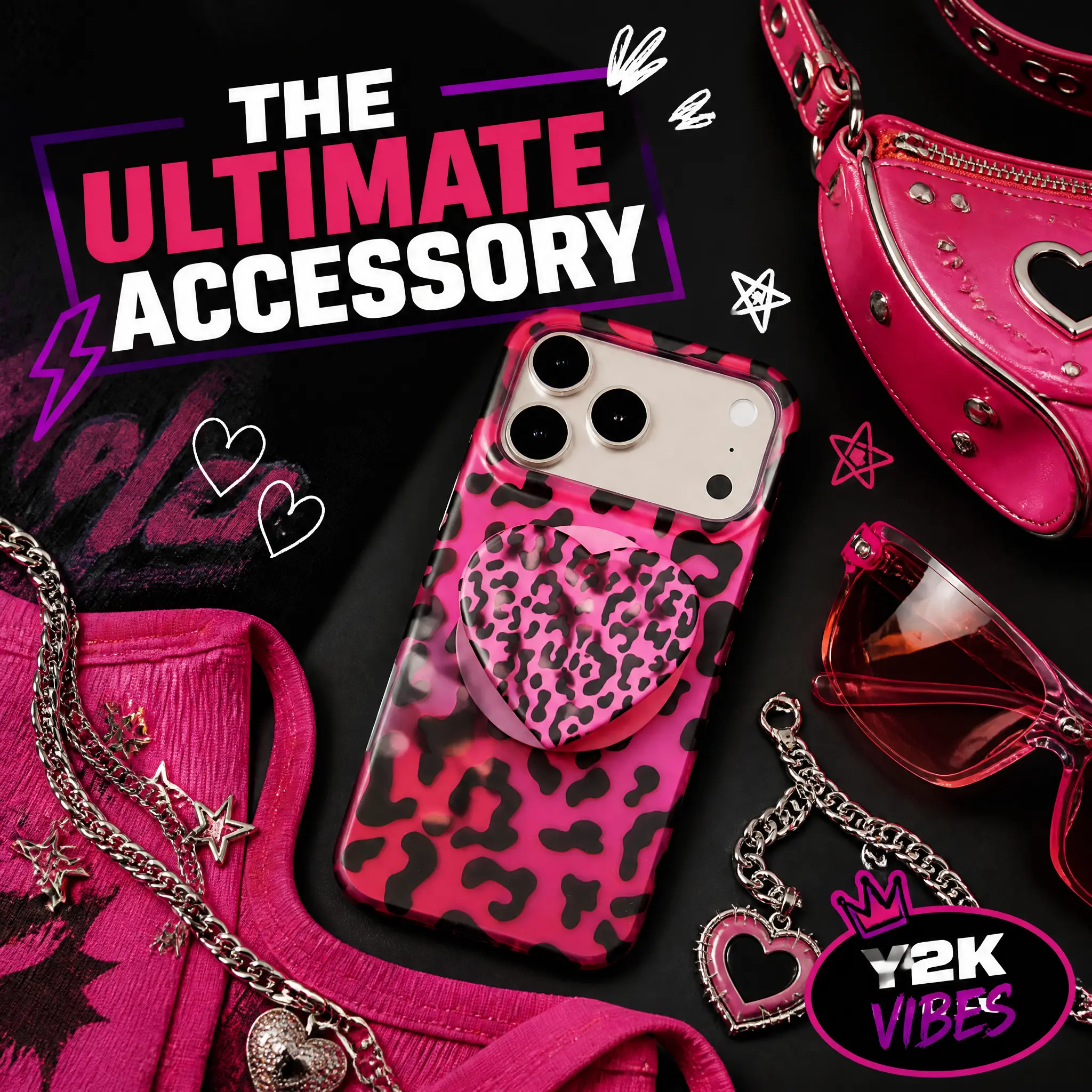 Pink Leopard Print MagSafe iP17/16/15/14 phone Case with Heart PopSocket Grip, Shockproof Matte Protective Phone Cover for iPhone 15 16 17 Pro Max, Trendy Y2K Girly Phone Holder Case for Teen Girls & Young Women
