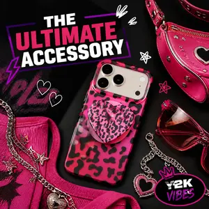 Pink Leopard Print MagSafe iP17/16/15/14 phone Case with Heart PopSocket Grip, Shockproof Matte Protective Phone Cover for iPhone 15 16 17 Pro Max, Trendy Y2K Girly Phone Holder Case for Teen Girls & Young Women