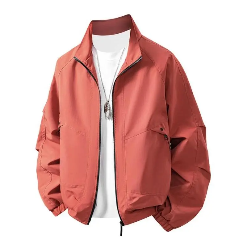 Men's Spring & Fall Flight Jacket Coat, Fashionable Simple Workwear with Zipper Pockets, Tough Guy Style Slim-Fit Outerwear