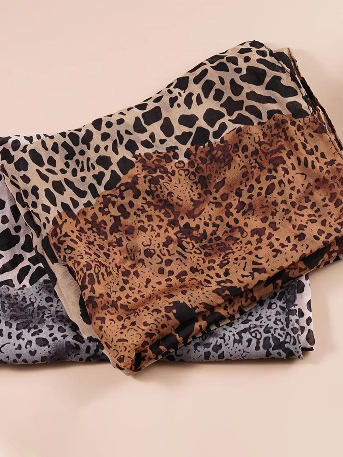 Women's Leopard Print Chiffon Khimars, Elegant Soft Comfortable Hijabs for Daily Wear, Fashion Accessories for Women & Girls