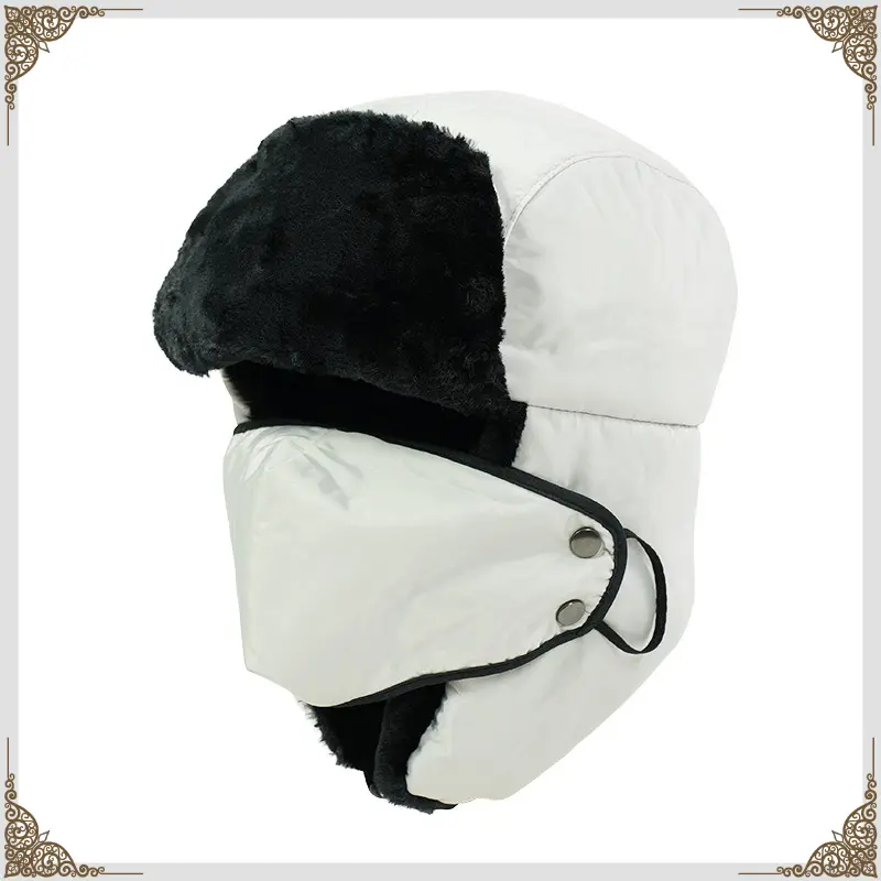 Unisex Synthetic Winter Trapper Hat with Warm Face Mask, Soft Windproof-Waterproof Earflaps, Casual Outdoor Sport Clothes Accessory, Autumn Winter Gift for Friends (White)