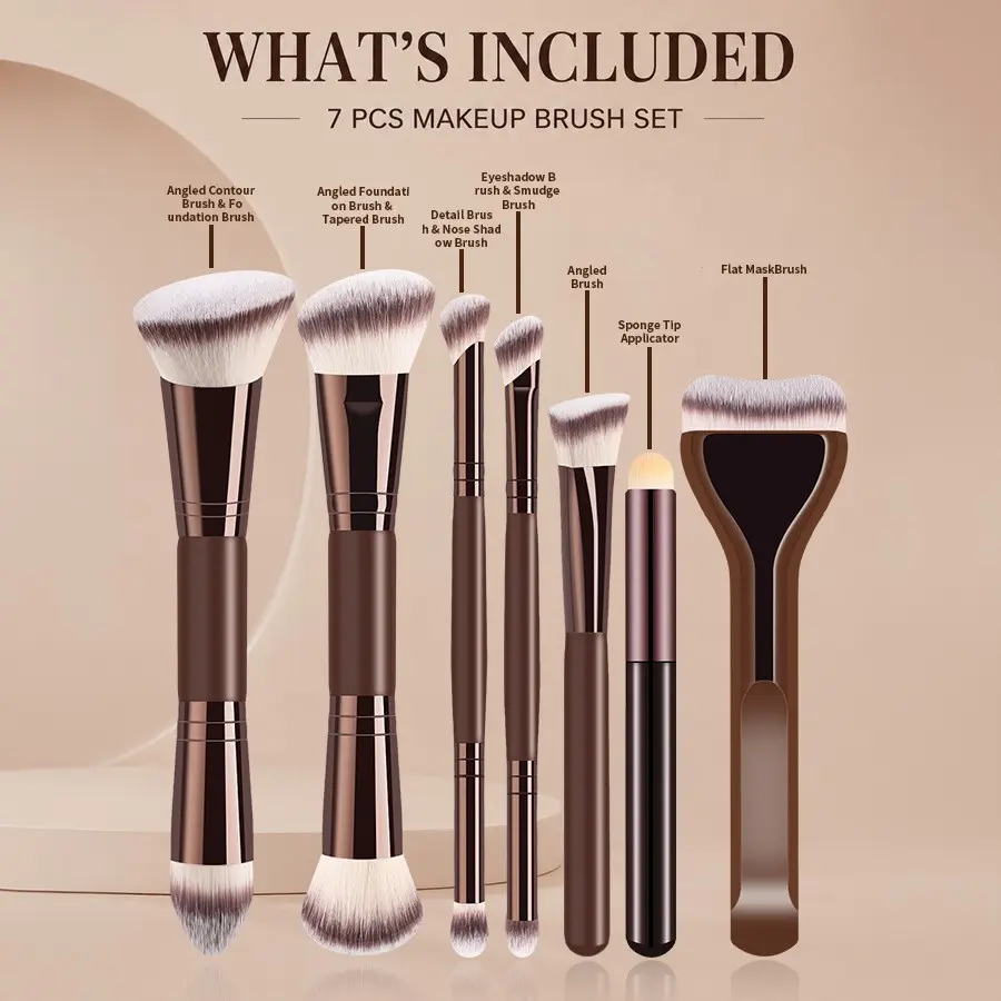 Double-Ended Makeup Brush Set, Professional Fluffy Synthetic Bristles, Foundation, Concealer, Blush, Highlighter Brushes, Beginner & Daily Use