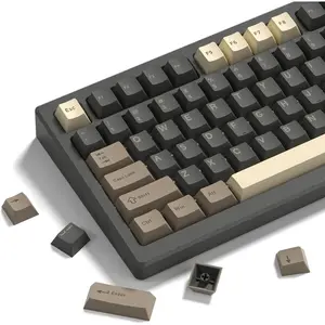 Double Shot PBT Keycaps Set 138 Keys, Cherry Profile Custom Keycaps 60 65 75 100 Percent for 61/64/68/84/87/100/104/108 Retro Gaming Mechanical Keyboard, Brown Gray