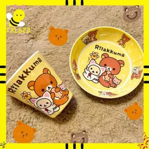 Rilakkuma Cute Tableware Bowl Spoons Forks Chopsticks Plate Fruit Snack Plate Food Bowl Cup Anti Drop Kitchen Tableware Gift