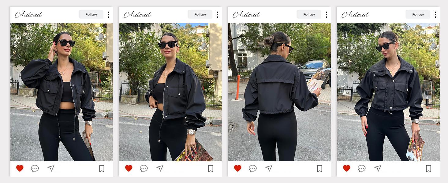 Imily Bela Womens Cropped Jacket Zip Up Lightweight Oversized Utility Anorak Coat with Pockets