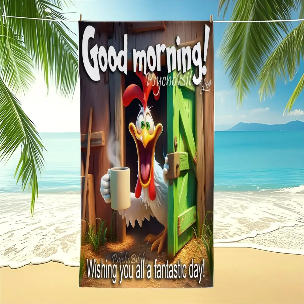 Cute Rooster Pattern Beach Towel – Cartoon Farm Animal Print Bath Towel/Blanket; Quick-Drying Pool Towel Suitable for Kids or Teens for Seaside Swimming, Outdoor Vacations, and Daily Home Use (Various Designs Available, Including Monkey and Donkey)