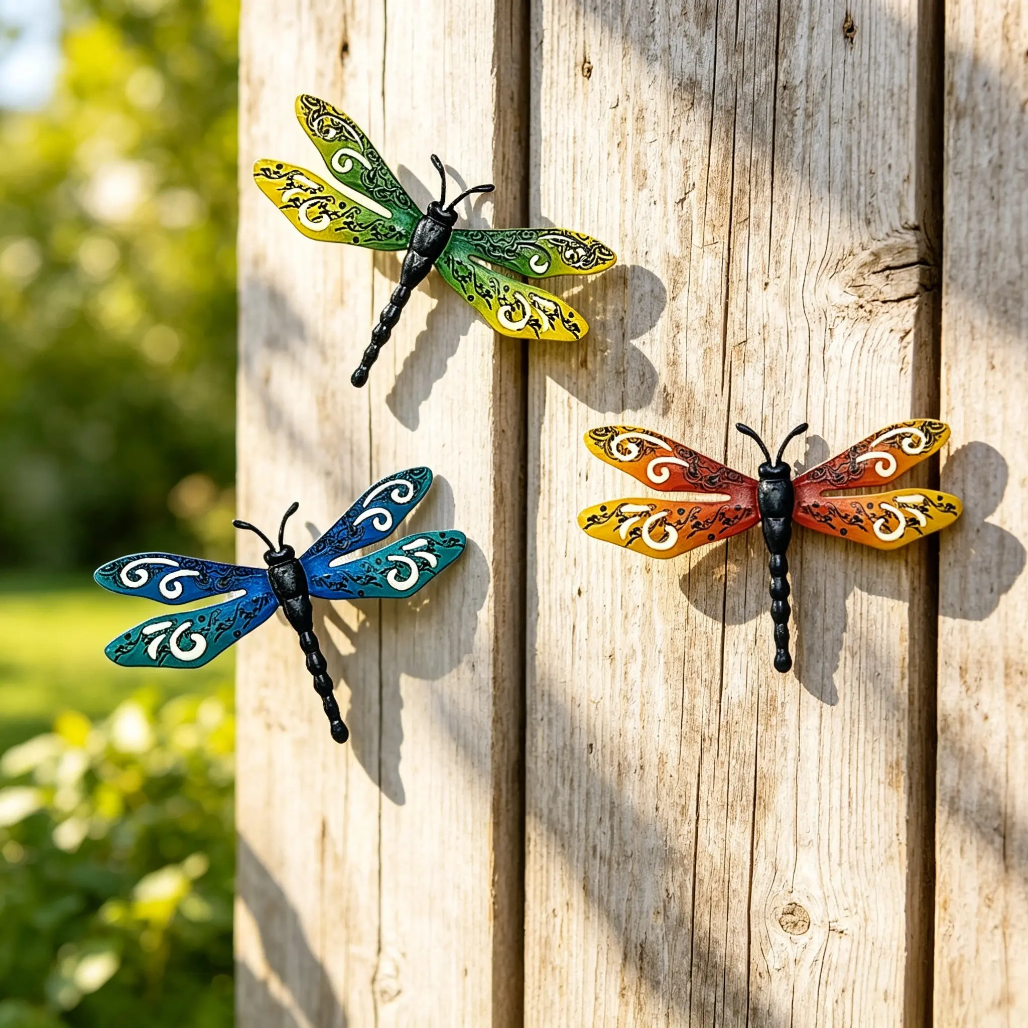 Set of 3 Decorative Metal Dragonfly Wall Art, Large14-Inch lron Dragonflies for Outdoor Garden Fence Decorations Outdoor Living Room, Bedroom Decor & WeddingArrangements, Garden Accessories