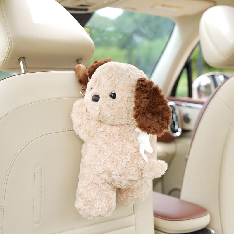 Cute Dog Design Car Tissue Box, Plush Dog Design Car Seat Back Tissue Holder, Creative Car Interior Accessories for Women & Girls, Tissue Dispenser