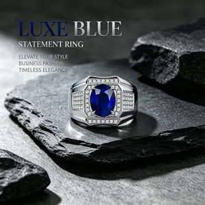 Luxury Adjustable Men's Ring – Deep Blue Zircon, Titanium Comfort Fit, Stress-Relief Fashion Jewelry  Gift Essentia Oval Shaped Ring Metal Rings