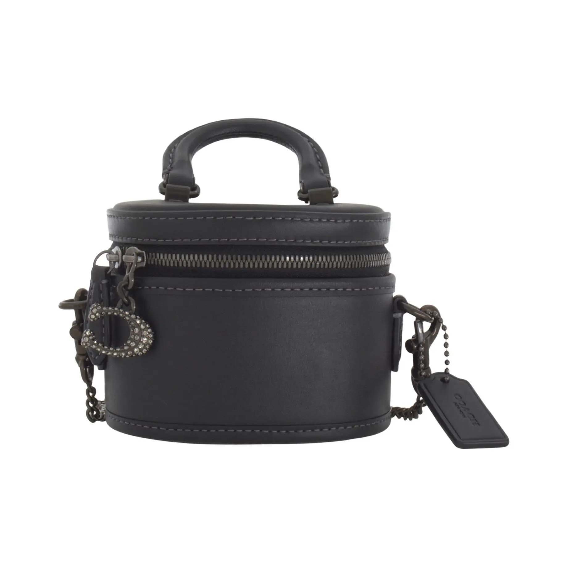 COACH Trail 12 Detachable Chain-Strap Zip Closure Mini Black Leather Crossbody Bag for Women