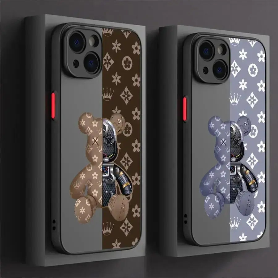 Luxury Printing Machine Bear For iPhone Case 17 16 15 14 13 12 11 Pro XS Max Plus Samsung Galaxy S26 S25 S24 S23 S22 Anti-Drop Shockproof Phone Y2K Cover