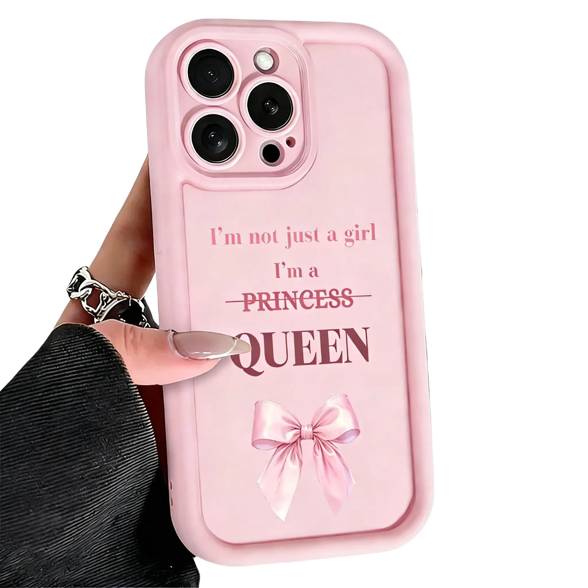 Pink Queen Design Shockproof Silicone TPU Protective Cellphone Casing for iPhone 17 Pro Max,16,16e,15,14 Plus,13,12 Mini,11,X,XS - Durable 2D Printing Cover with Lens Guard, Raised Edges, Tech Accessory Gift Option