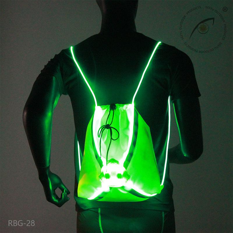 Fiber optic bundle pocket, outdoor sports cycling, night running, luminous reflective drawstring backpack.