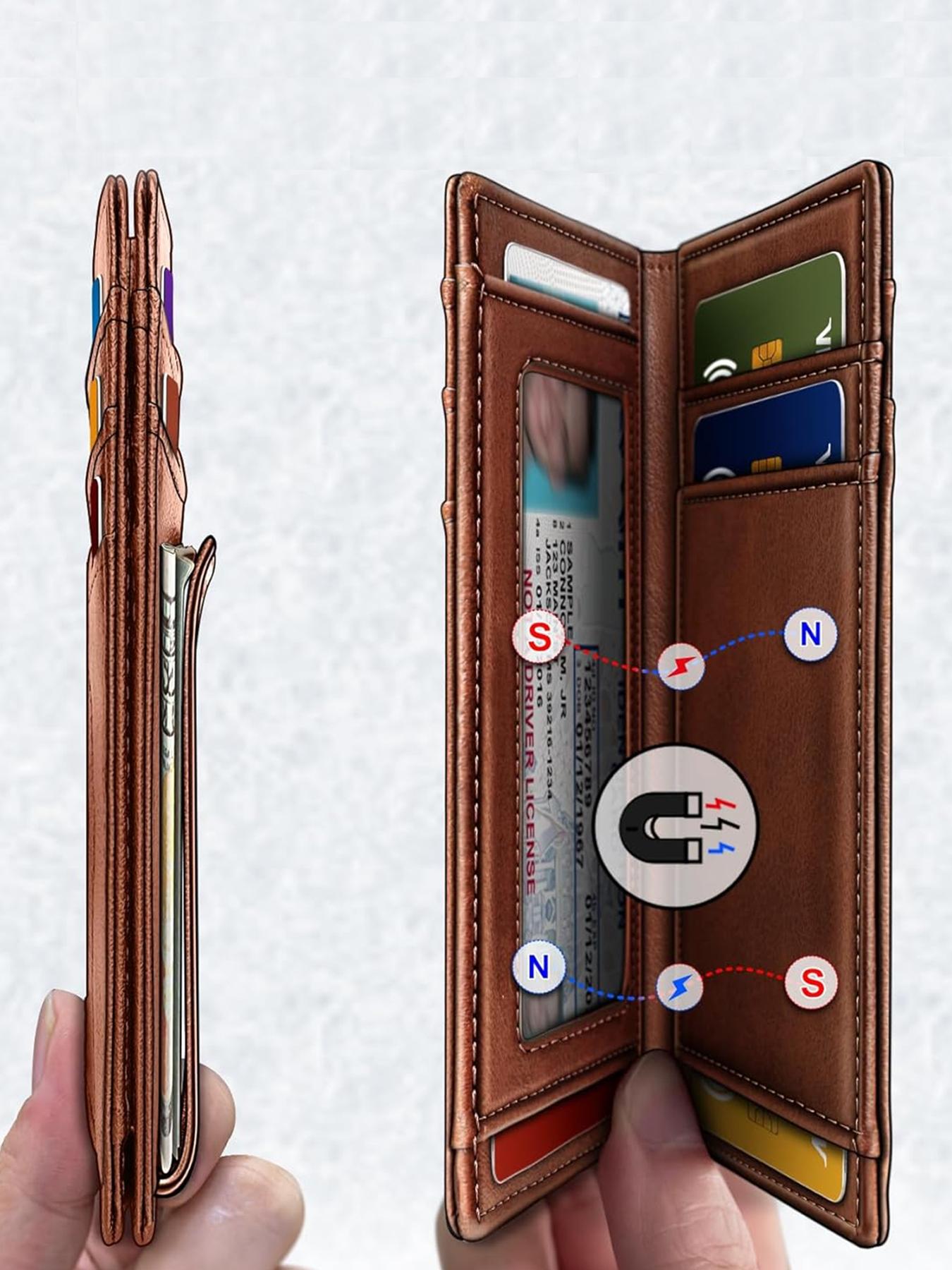 Magnetic Slim Wallet for Men, Card Holder with Rfid Protection, Holds 12 Cards and Cash, Minimalist Design for Everyday Use, Card Organizer