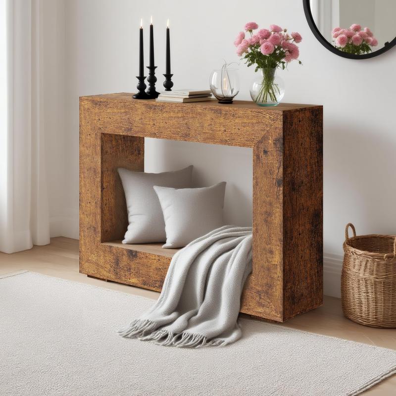 47" Entryway Console Table, Farmhouse Narrow Sofa Table with Storage Shelf, Modern Farmhouse Industrial Accent Table for Living Room Hallway Foyer