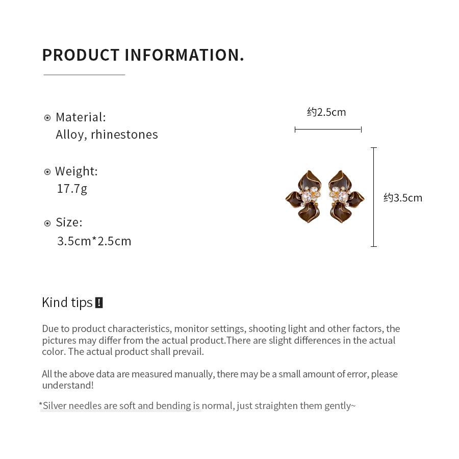 Silver needle studded with diamonds, oil-dripping flower ear clip, ear stud, mid-century vintage, retro earrings, light luxury and high-end women's jewelry