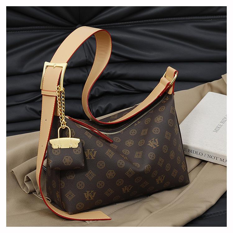 Mia Bag Shop Classic Letter Pattern Hobo Bag for Women High-Quality PU Handbag with Color-Block Strap & Gold Lock 30x11x20cm Crossbody Clutch Purse