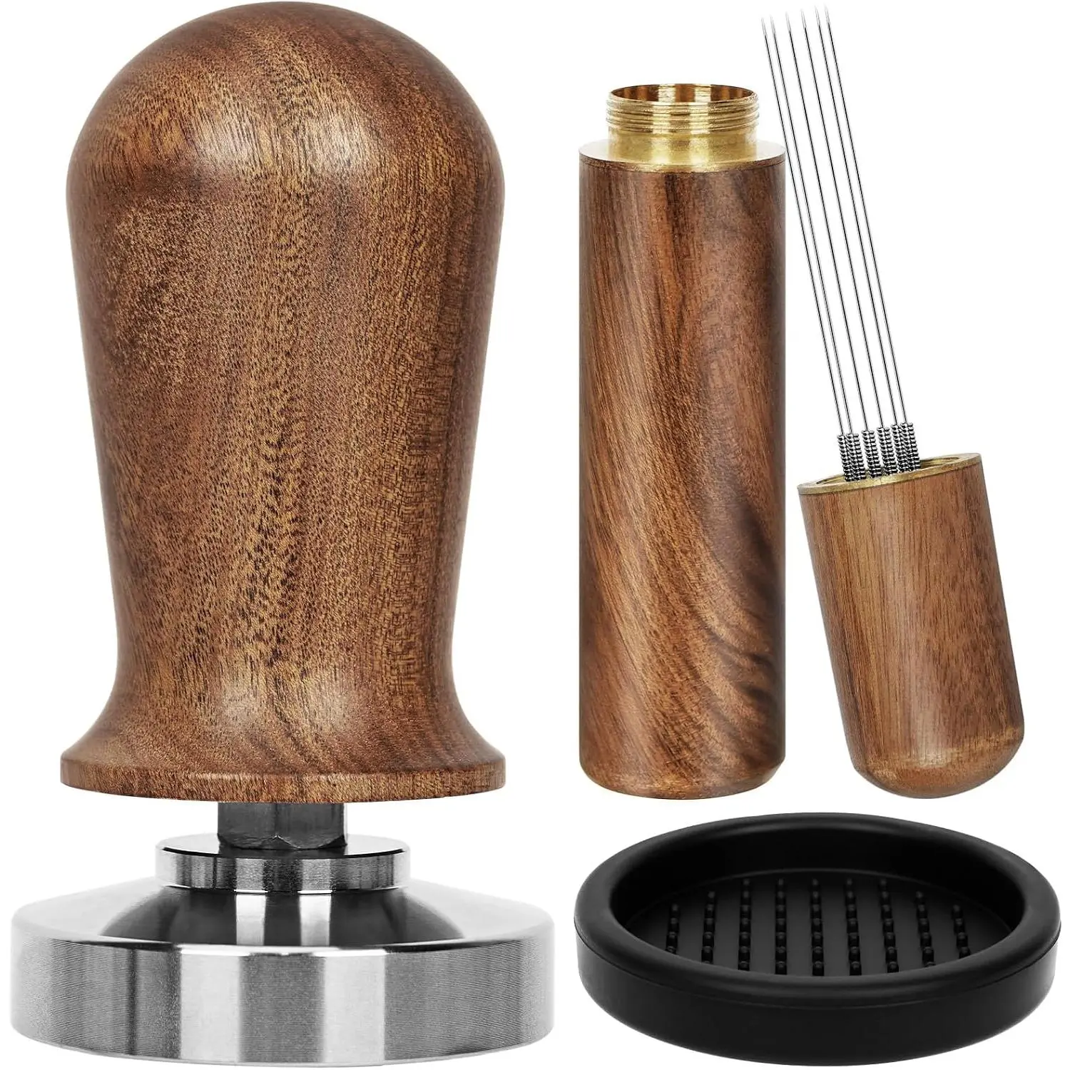 51mm Espresso Tamper Set, 30 lb Consistent  Calibrated Coffee Tamper with Spring ,  Mat, Coffee Stirrer Espresso Distribution Tool, Wooden Barista Kit for Espresso Machine